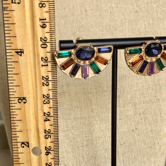 SOLD. Art Deco Style Fan Crystal Earrings - Picture 2 of 3